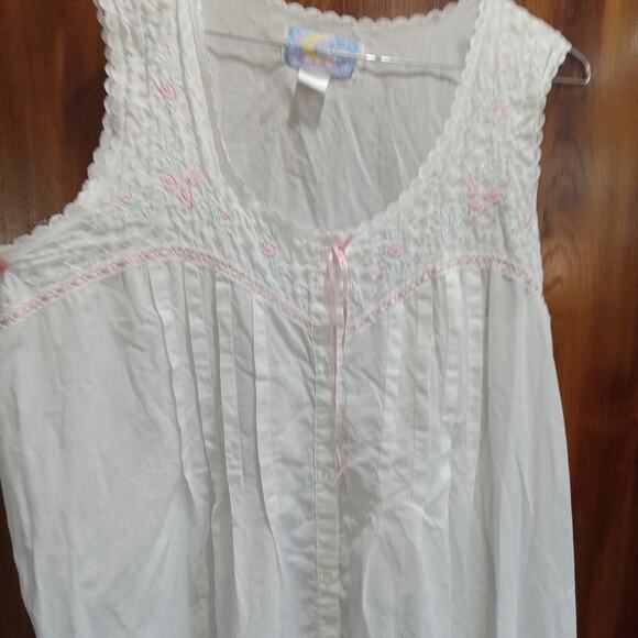 VTG Moon Dance Embroidered Nightgown LARGE Sleeveless Cottagecore Ruffle Pintuck - Picture 2 of 15